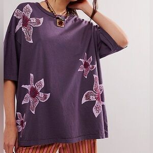 Free People Oversized Purple Floral Tee